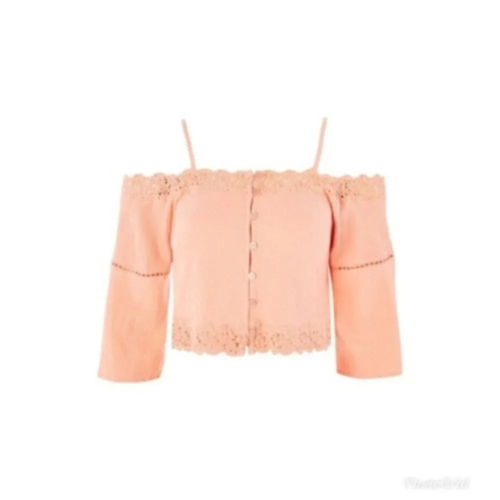 TopShop Womens Orange Cold Shoulder Elbow Sleeve Button Crop Tank Top Sz 10 New